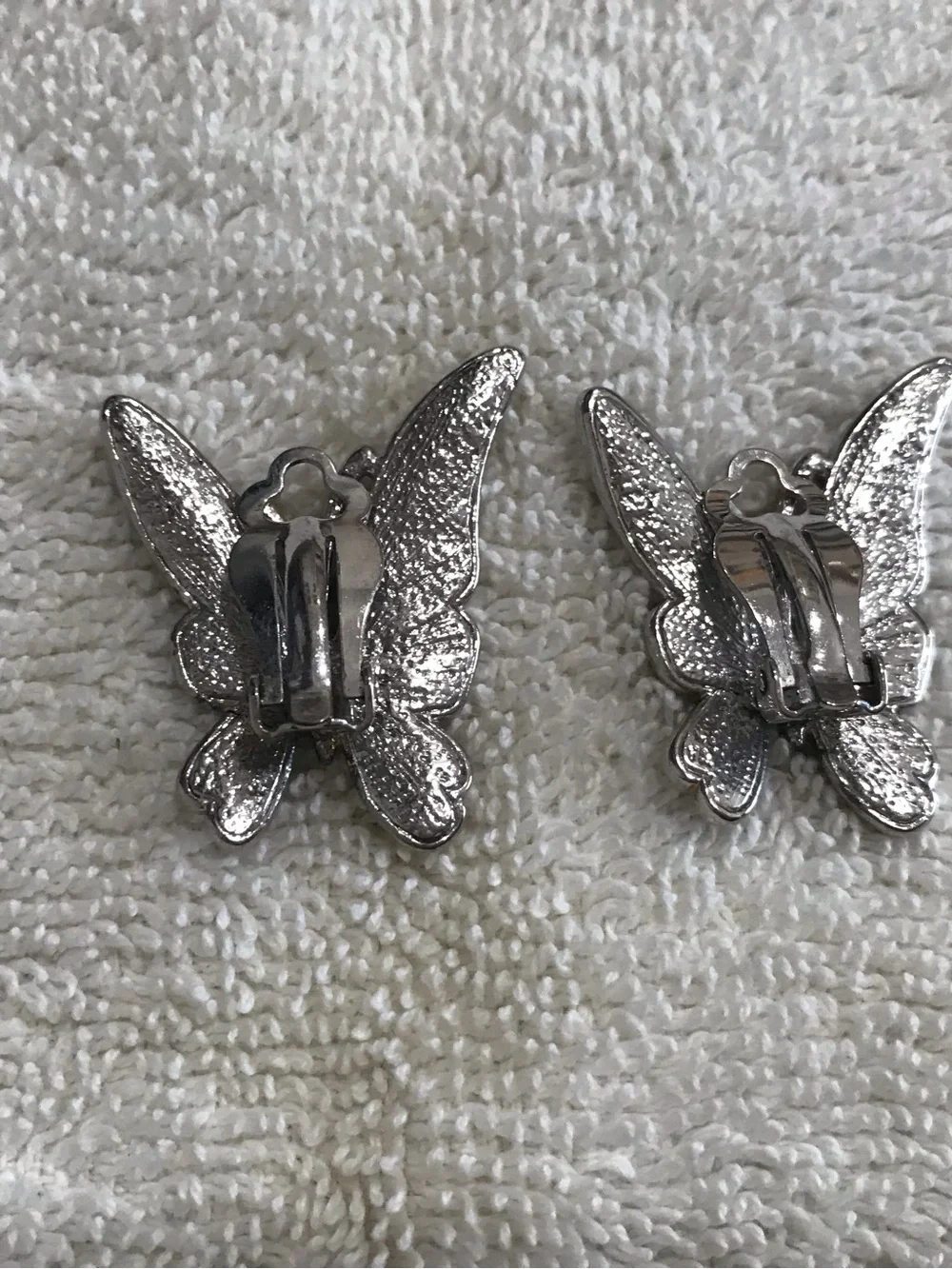 Crystal Butterfly Clip-On Earrings - Silver Tone